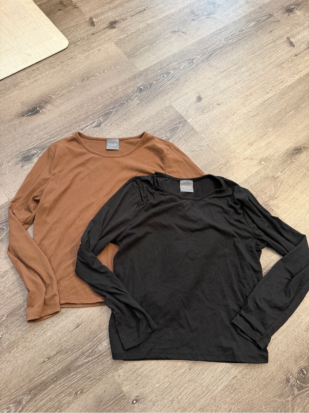 Olivia Rae Black and Brown Ribbed & Smooth Long Sleeve Tops